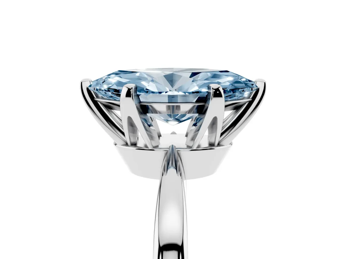 Fancy Blue Marquise Cut Solitaire Engagement Ring with Six-Prong Setting and Tapered Band Platinum