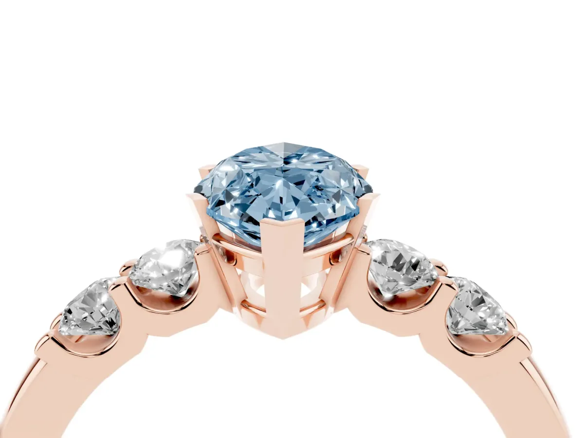 Fancy Blue Marquise Cut Brilliant Cut Diamond Five-Stone Prong Set Engagement Ring with Channel Band Rose gold