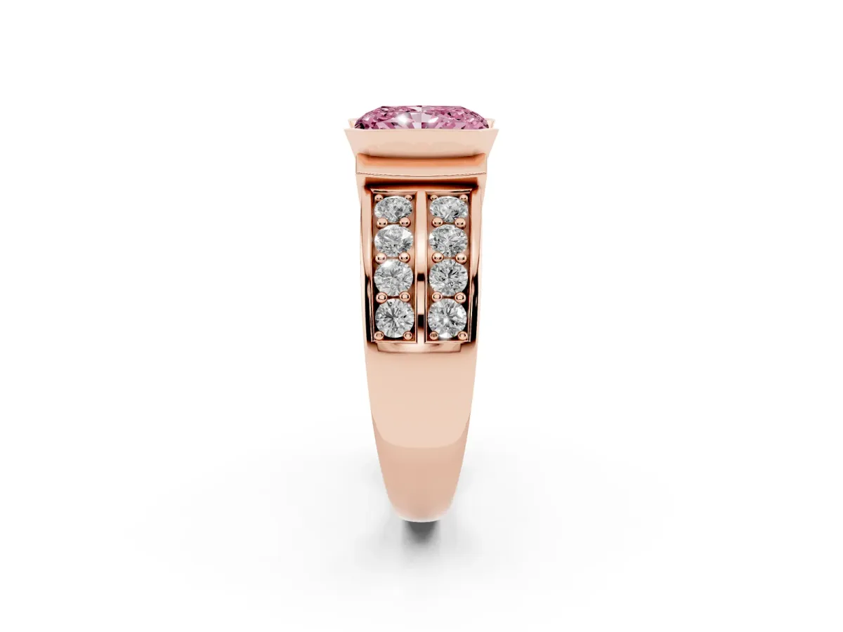 Fancy Pink Radiant Cut Brilliant Diamond Channel Set Wide Band Ring with Bezel Setting Rose gold
