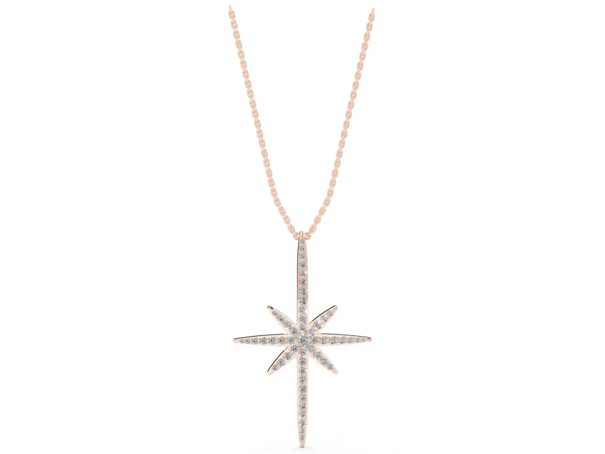 Pavé Round Diamond Starburst Pendant with Prong Setting Rose gold