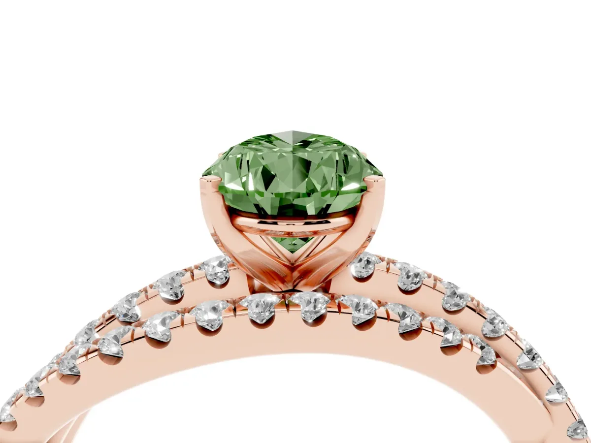 Fancy Green Pear Cut Solitaire Twist Band with Pavé Setting and Four-Prong Setting Rose gold
