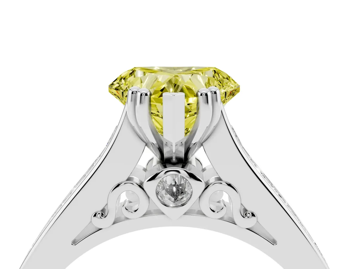 Fancy Yellow Heart Cut Cut Channel Set Solitaire Engagement Ring with Prong Setting Silver
