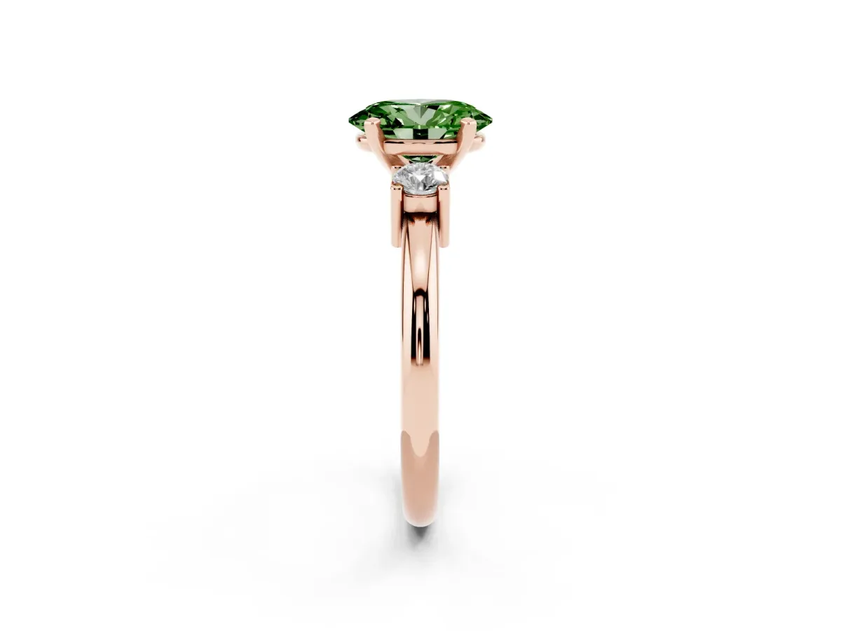 Fancy Green Three-Stone Oval Cut Cut Diamond Solitaire with Prong Setting and Classic Band Rose gold