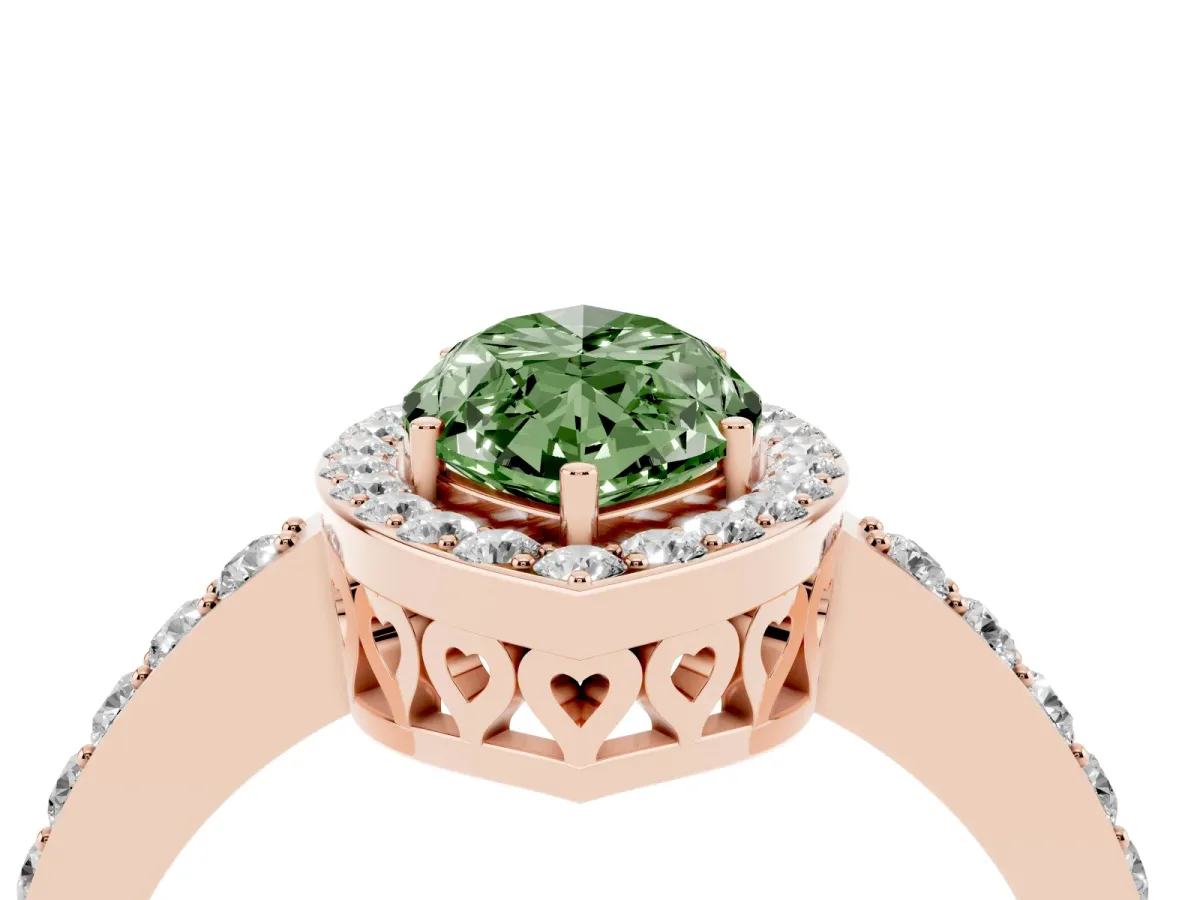 Fancy Green Marquise Cut Halo Diamond Pavé Band Ring with Prong Setting Rose gold