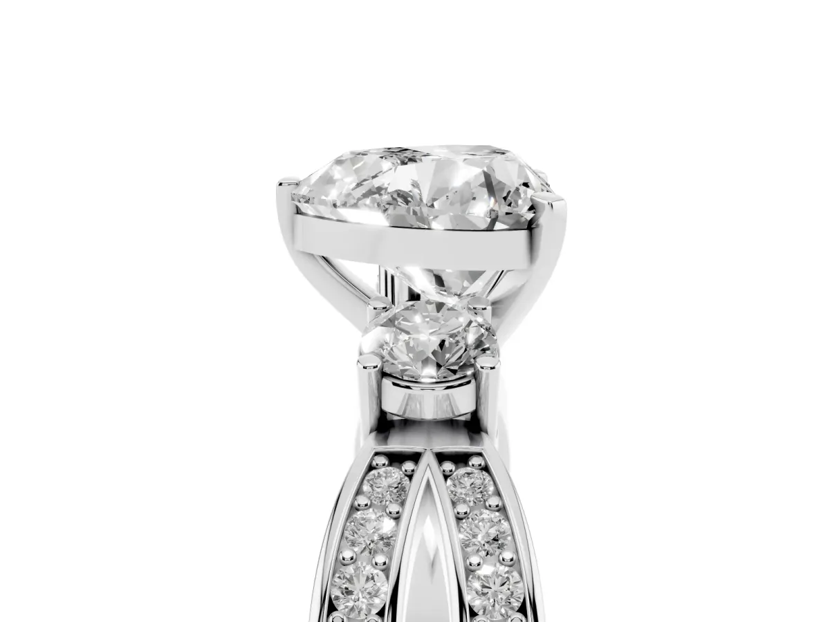 Three-Stone Heart Cut Cut Diamond Twist Band with Prong Setting Silver