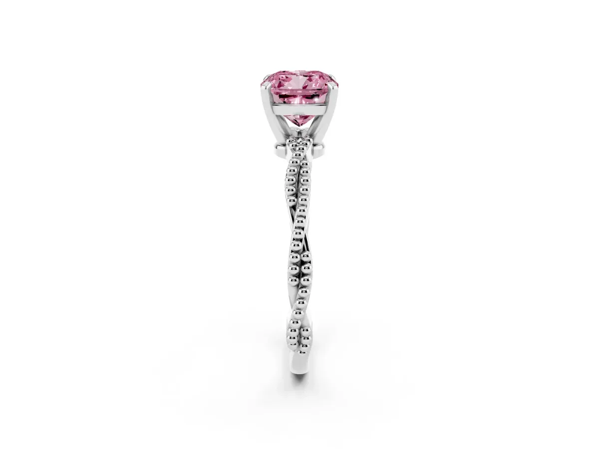 Fancy Pink Cushion Cut Solitaire Twisted Band with Bead Prong Setting Silver