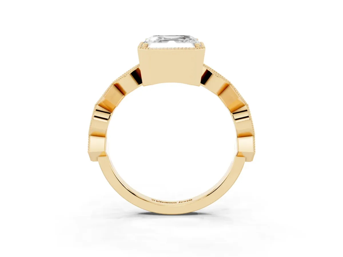 Asscher Cut Milgrain Marquise Diamond Twist Band Ring Yellow gold
