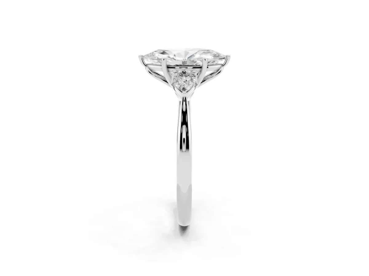 Marquise Cut Diamond Three-Stone Ring with Pear Side Stones and Prong Setting Silver
