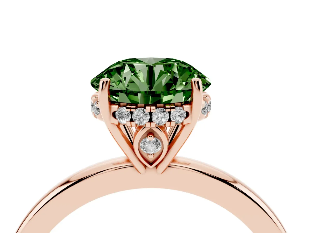 Fancy Green Round Cut Solitaire Diamond Ring with Prong Setting and Plain Band Rose gold