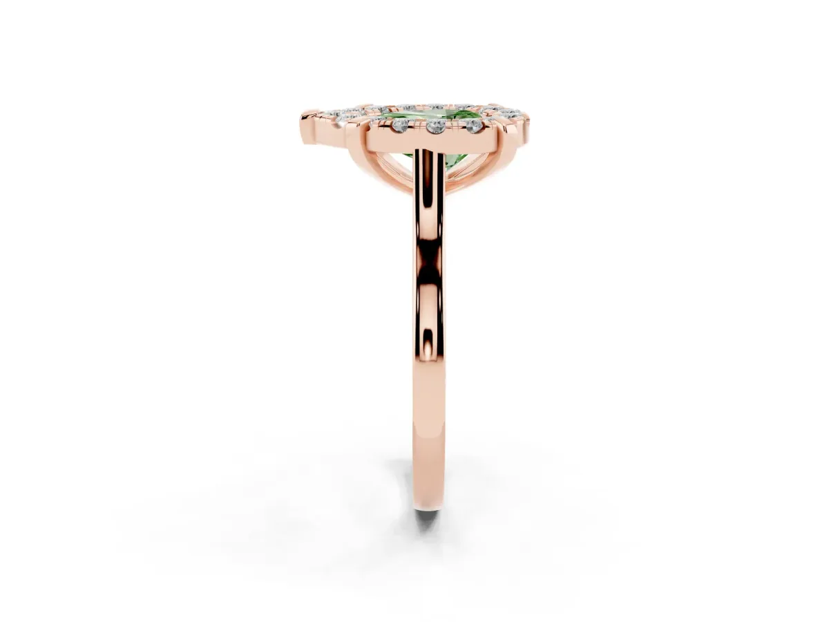 Fancy Green Pear Cut Diamond Cluster Halo Solitaire with Four-Prong Setting Rose gold