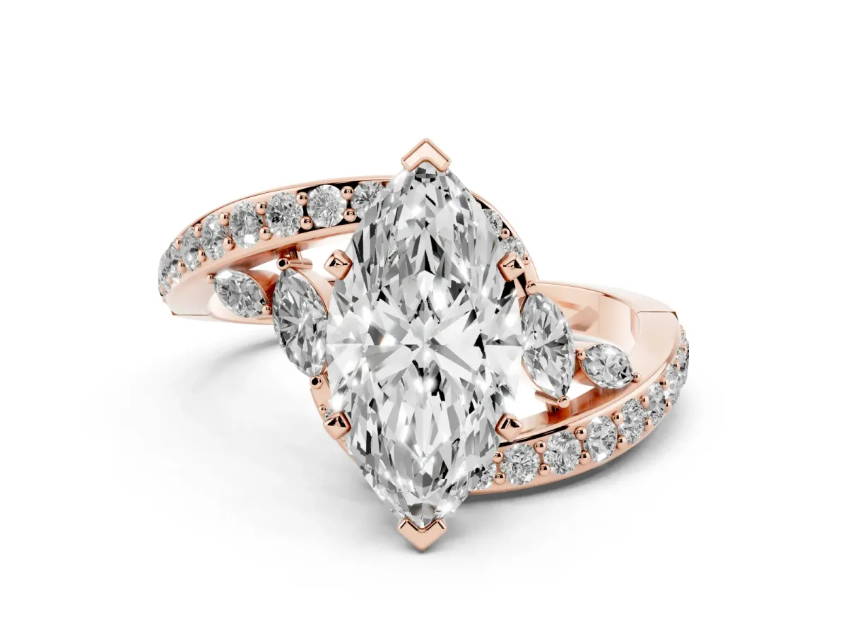 Marquise Cut Solitaire with Pavé Twist Band and Four-Prong Setting Rose gold