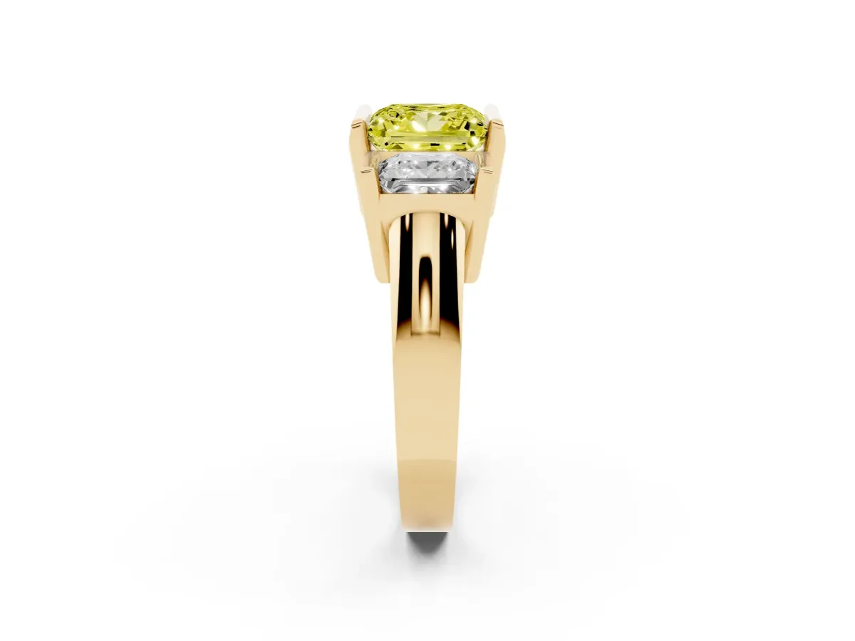 Fancy Yellow Three Stone Princess Cut Cut Channel Set Diamond Ring Yellow gold
