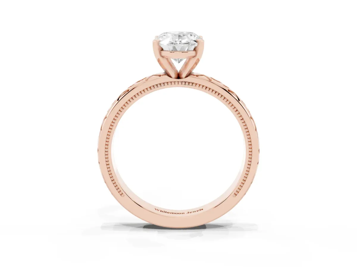 Oval Cut Solitaire Engagement Ring with Scrollwork Band and Four-Prong Setting Rose gold