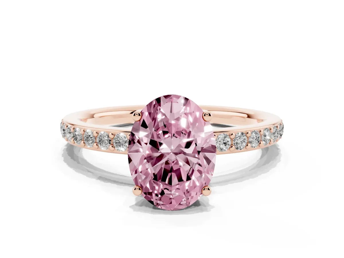 Fancy Pink Oval Cut Cut Diamond Pavé Band Ring with Four-Prong Setting Rose gold
