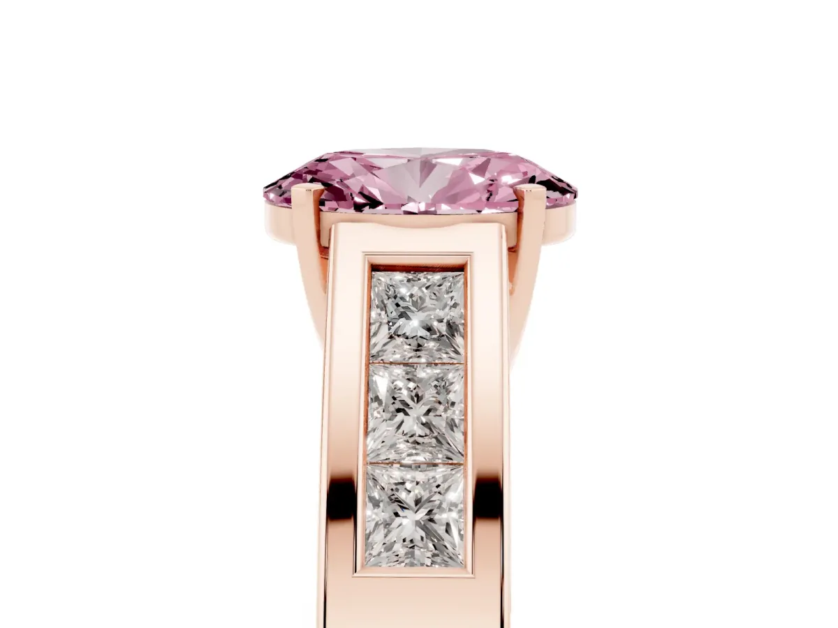 Fancy Pink Oval Cut Cut Channel Set Solitaire Ring with Four-Prong Setting Rose gold