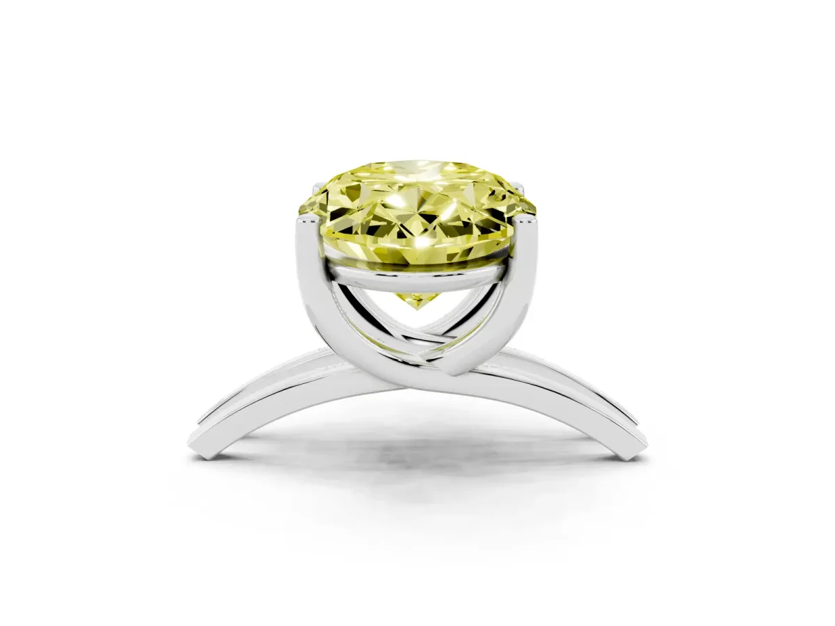 Fancy Yellow Oval Cut Cut Diamond Solitaire Engagement Ring with Tapered Plain Band and Four-Prong Setting Silver
