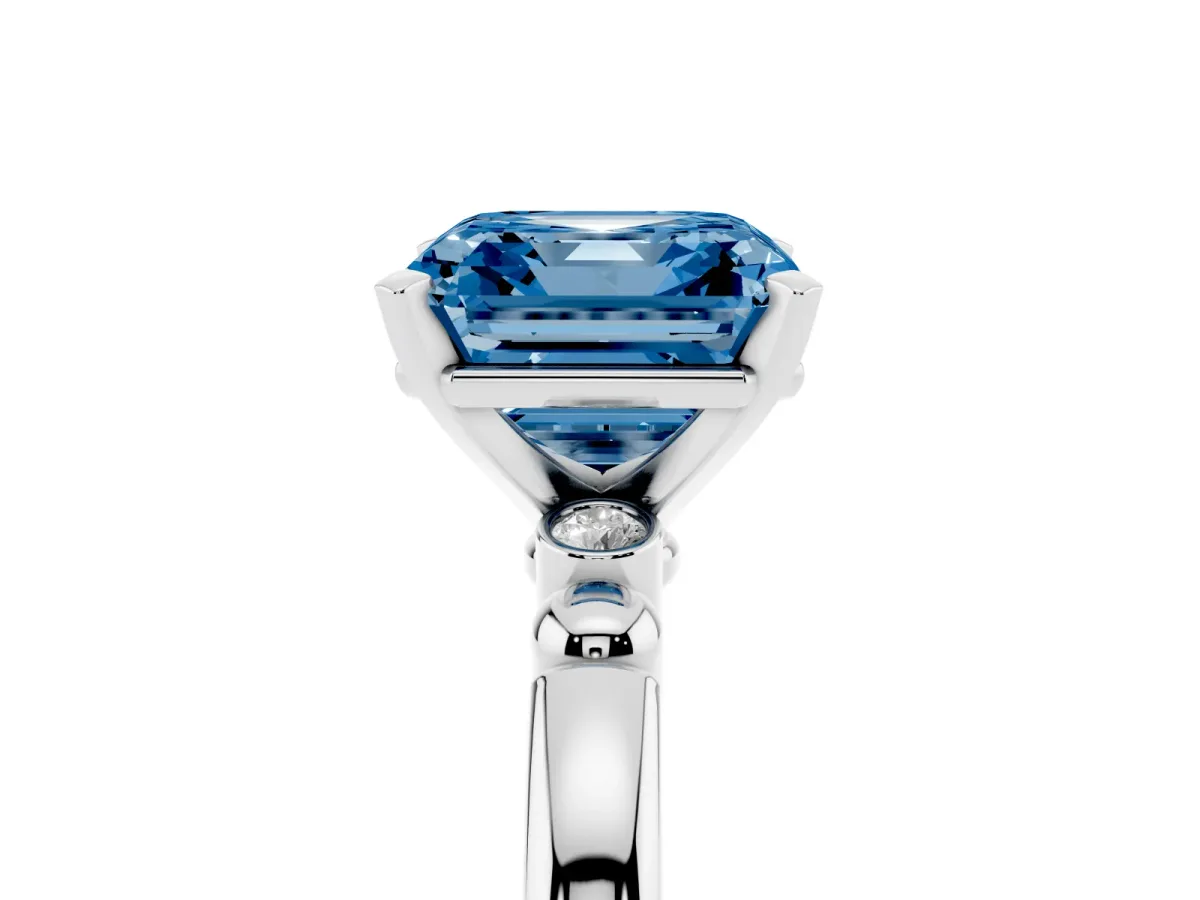 Fancy Blue Asscher Cut Solitaire Beaded Band with Four-Prong Setting Platinum