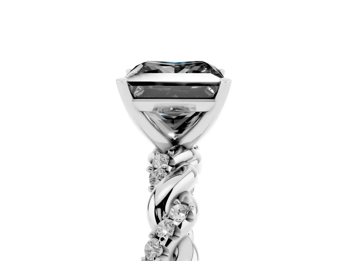 Fancy Black Princess Cut Diamond Solitaire Ring with Twisted Band and Pavé Accents Silver