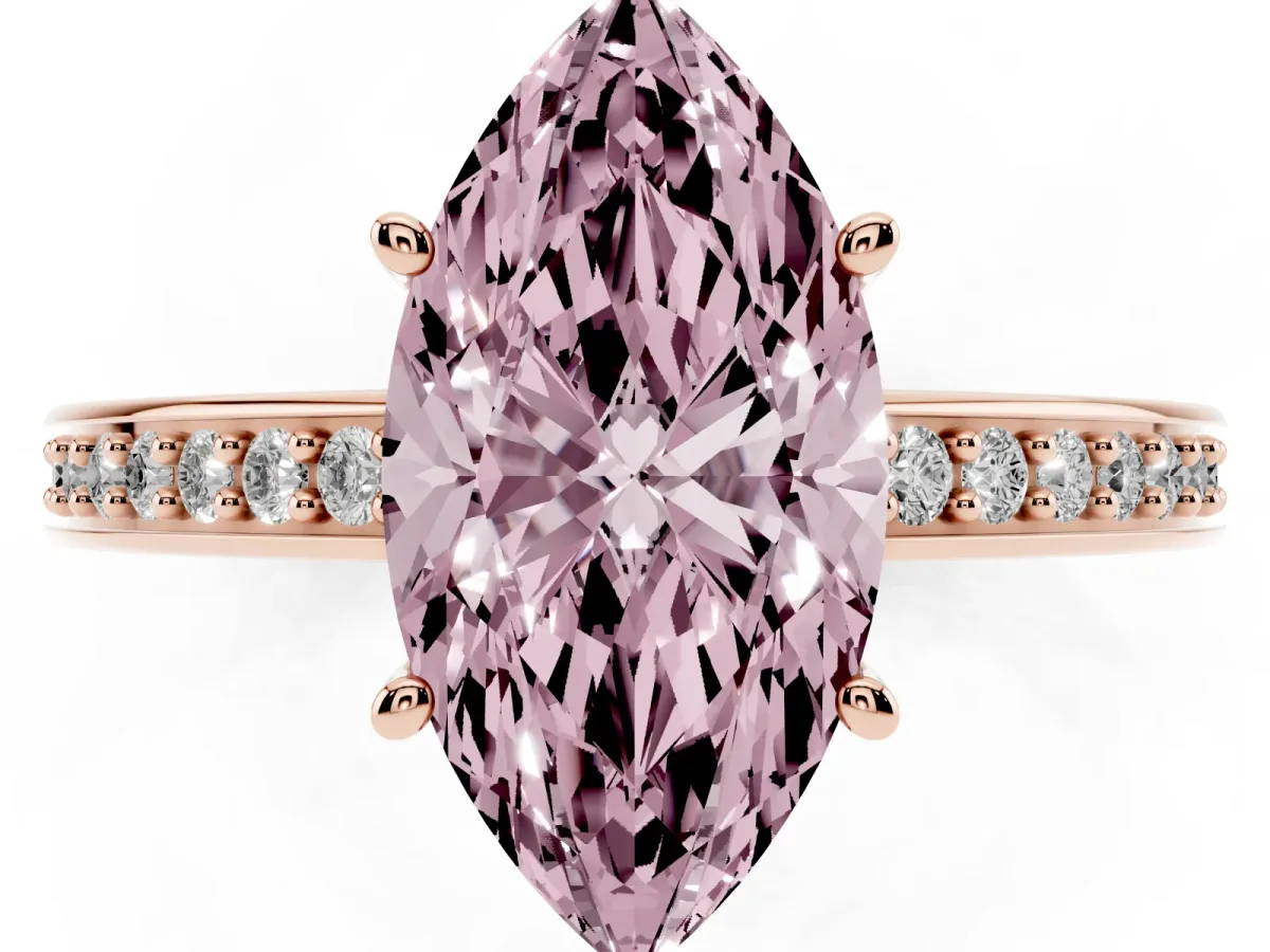 Fancy Pink Marquise Cut Solitaire Pavé Band Prong Setting Ring Rose gold