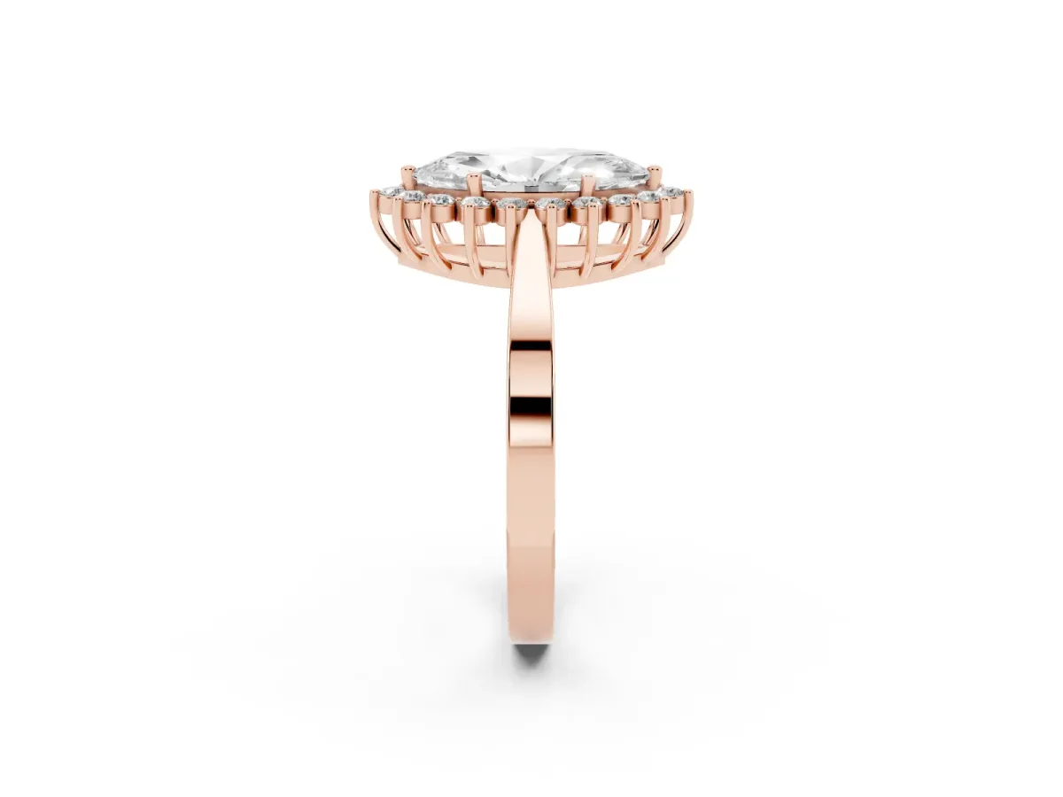 Marquise Cut Cut Diamond Halo Ring with Round Brilliant Halo and Solitaire Band Rose gold
