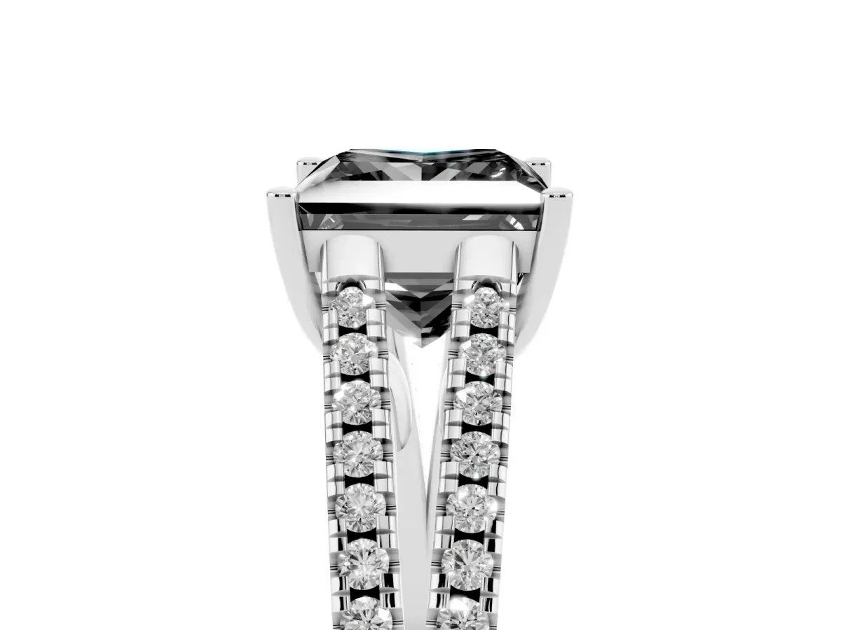 Fancy Black Princess Cut Diamond Solitaire Engagement Ring with Split Shank Pavé Band Silver