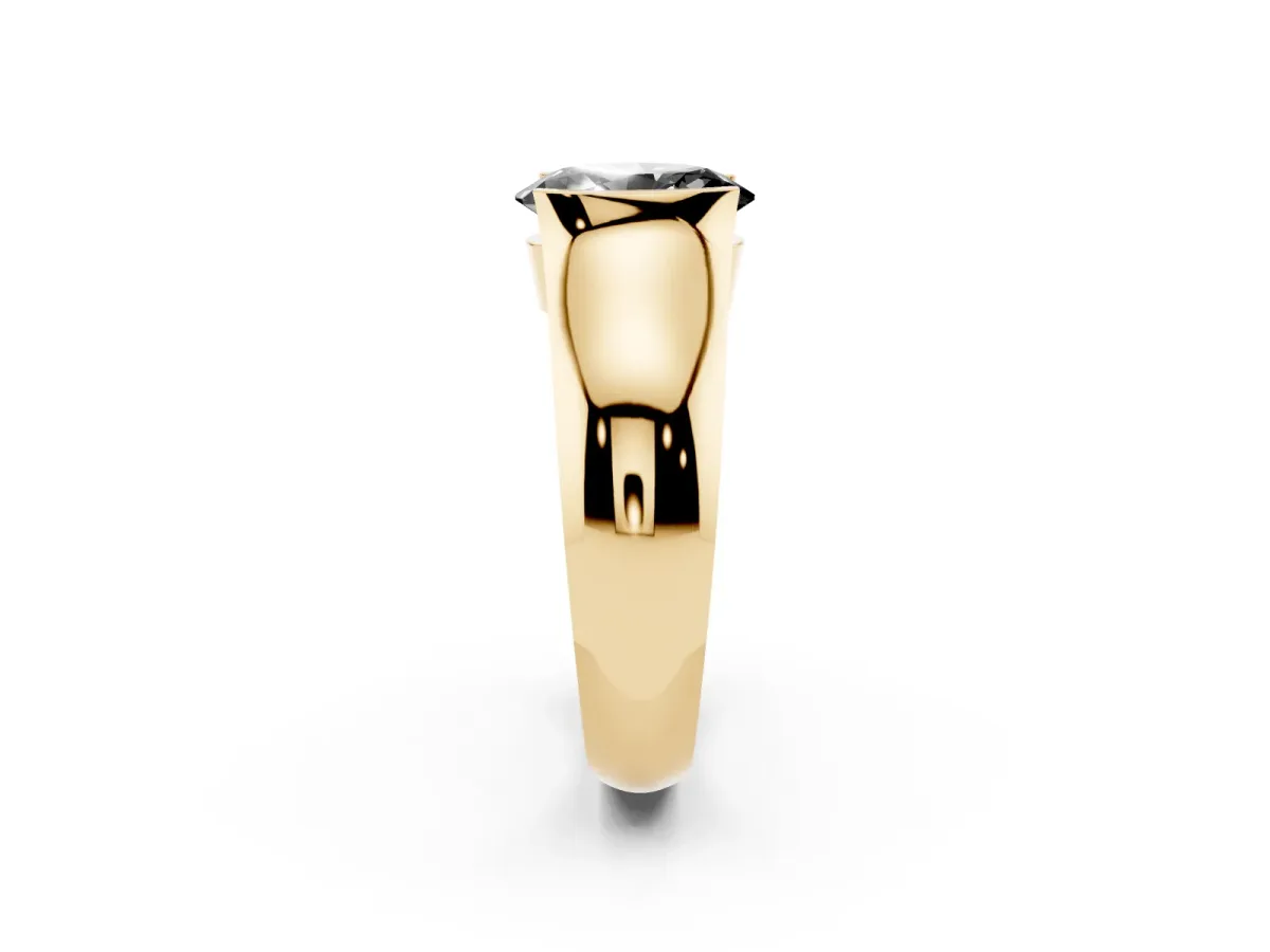 Fancy Black Oval Cut Solitaire Bezel Set Diamond Ring with Wide Band Yellow gold