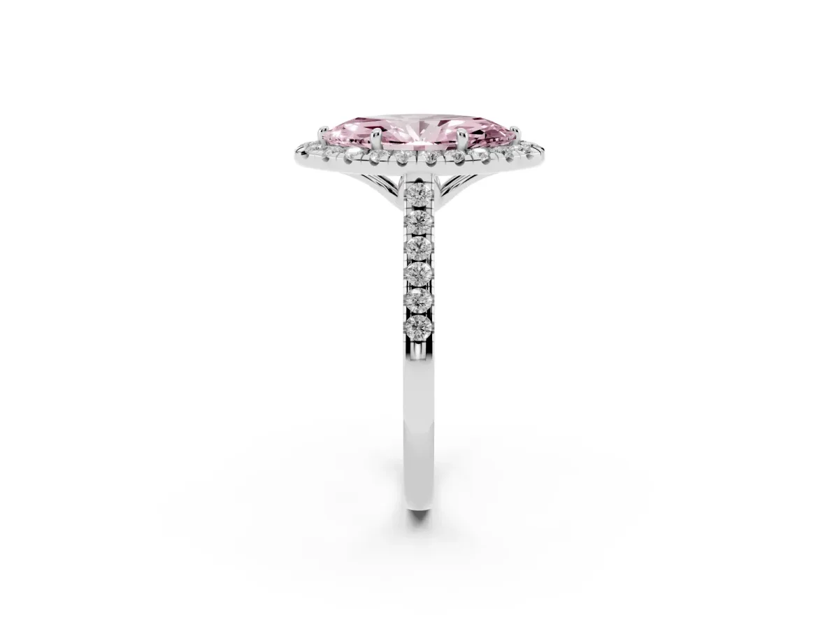 Fancy Pink Marquise Cut Halo Pavé Diamond Engagement Ring with Four-Prong Setting Platinum