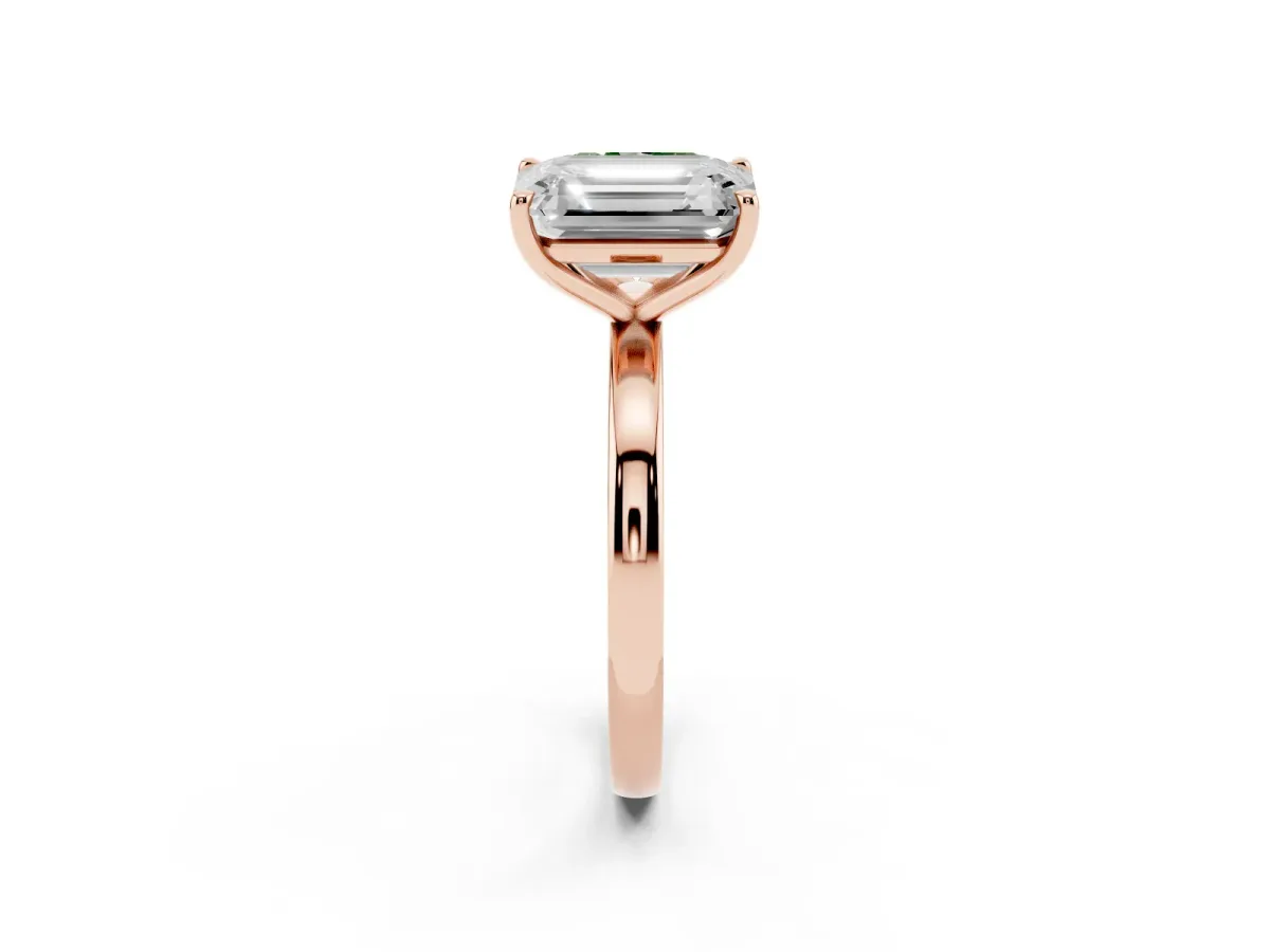 Fancy Green Radiant Cut and Emerald Cut Toi Moi Ring with Prong Setting Rose gold