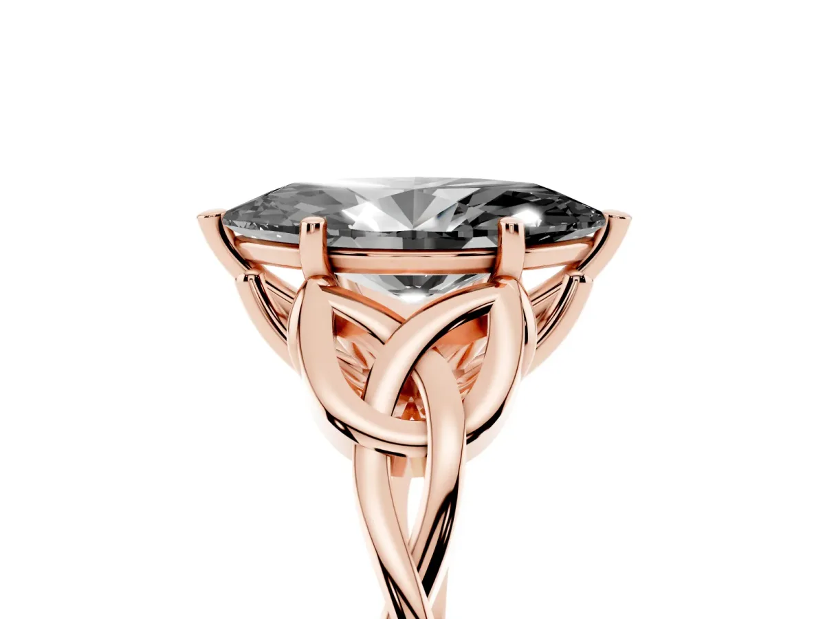 Fancy Black Marquise Cut Diamond Solitaire Engagement Ring with Celtic Knot Band and Four-Prong Setting Rose gold