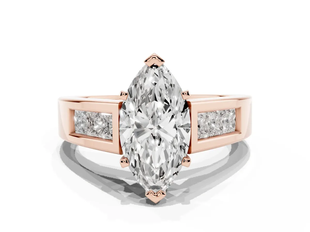 Marquise Cut Cut Channel Set Solitaire Ring with Four-Prong Setting Rose gold