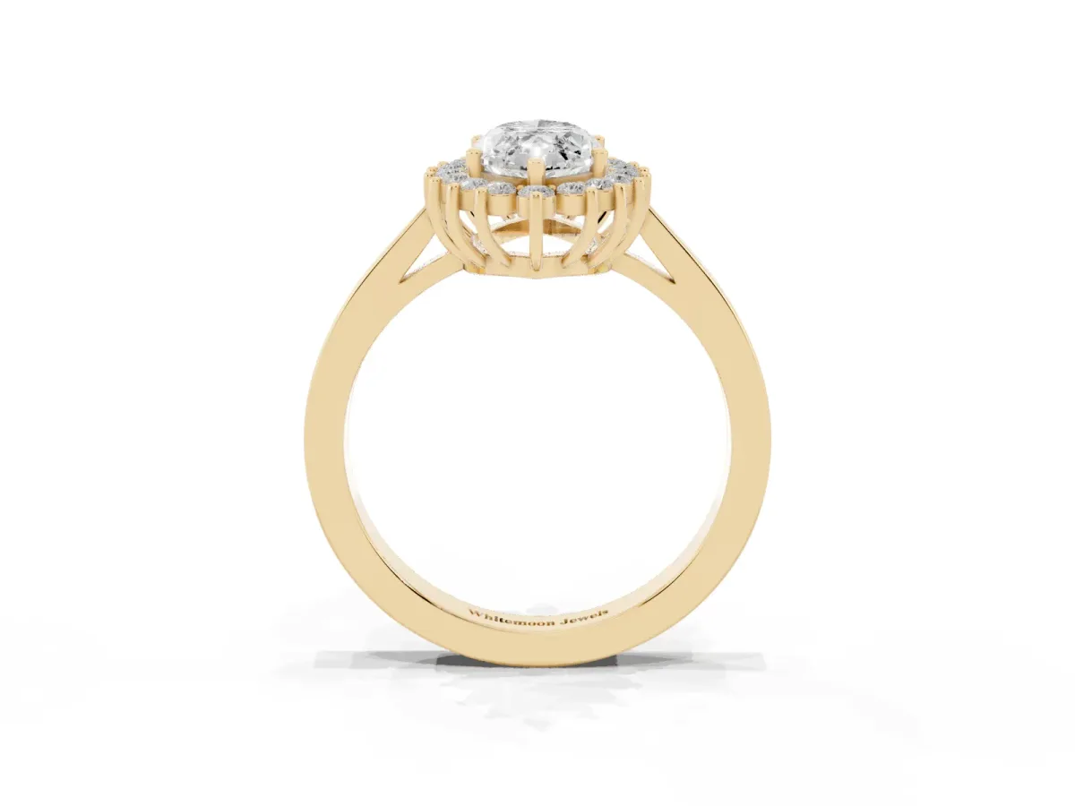 Marquise Cut Cut Diamond Halo Ring with Round Brilliant Halo and Solitaire Band Yellow gold