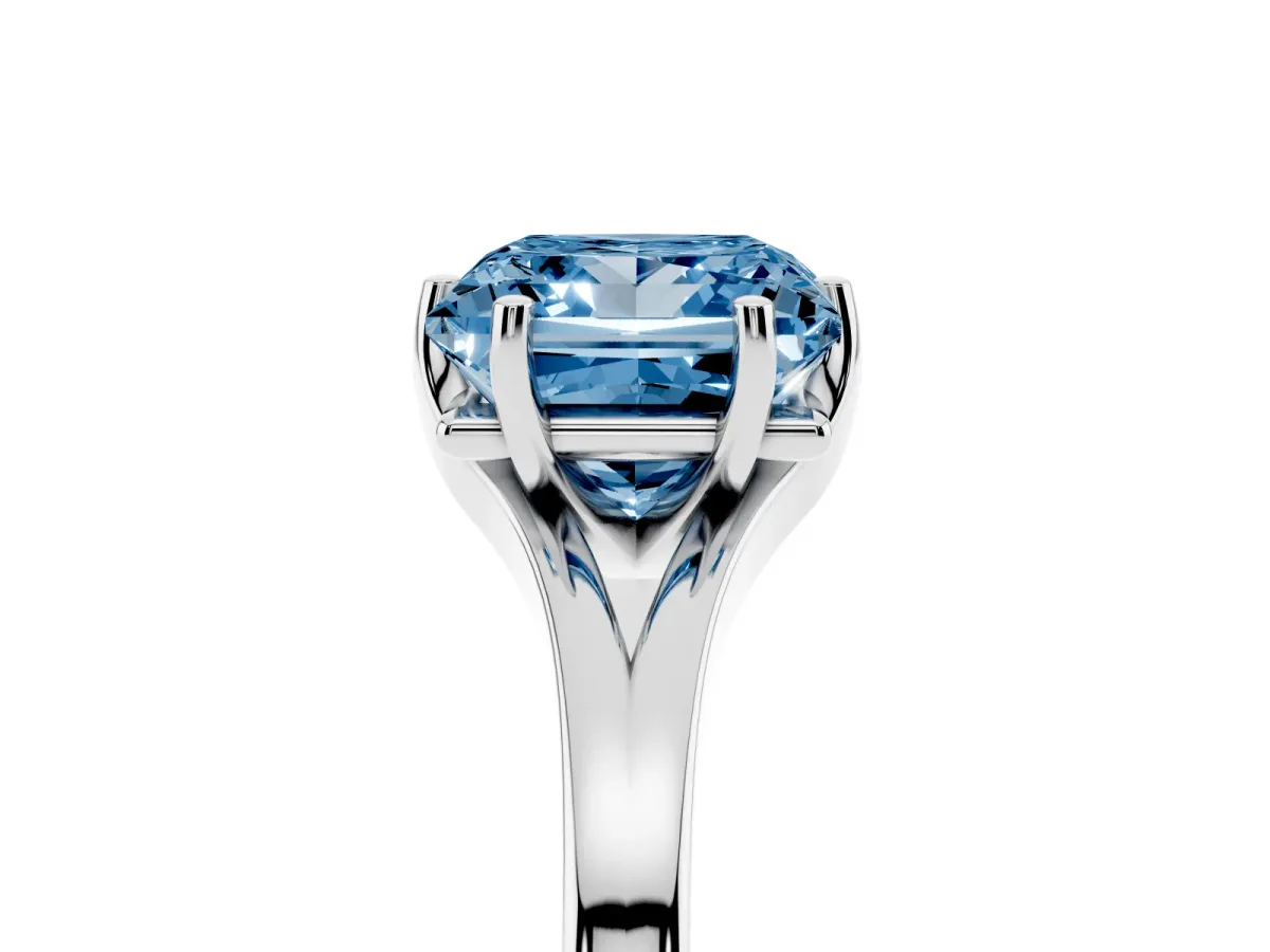 Fancy Blue Princess Cut Solitaire Diamond Ring with Six-Prong Setting and Tapered Band Platinum