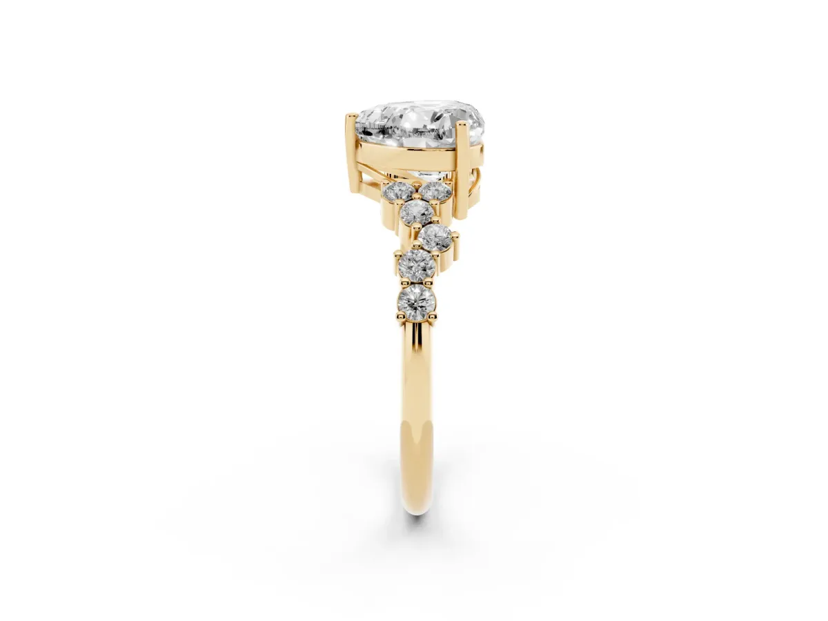 Heart Cut Diamond Scattered Round Accent Ring with Prong Setting Yellow gold