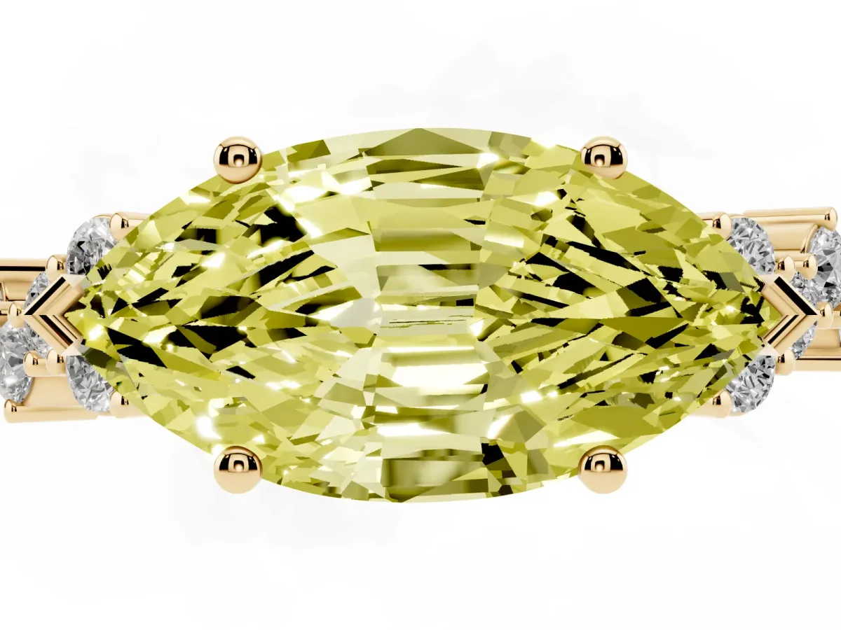 Fancy Yellow Marquise Cut Diamond Scattered Round Accent Ring with Prong Setting Yellow gold