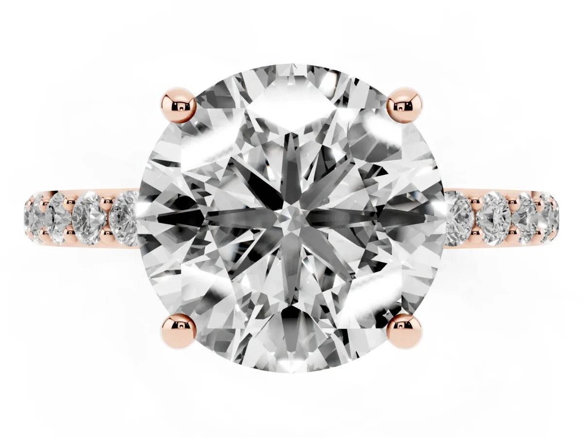 Round Cut Diamond Solitaire Ring with Round Pavé Band and Prong Setting Rose gold