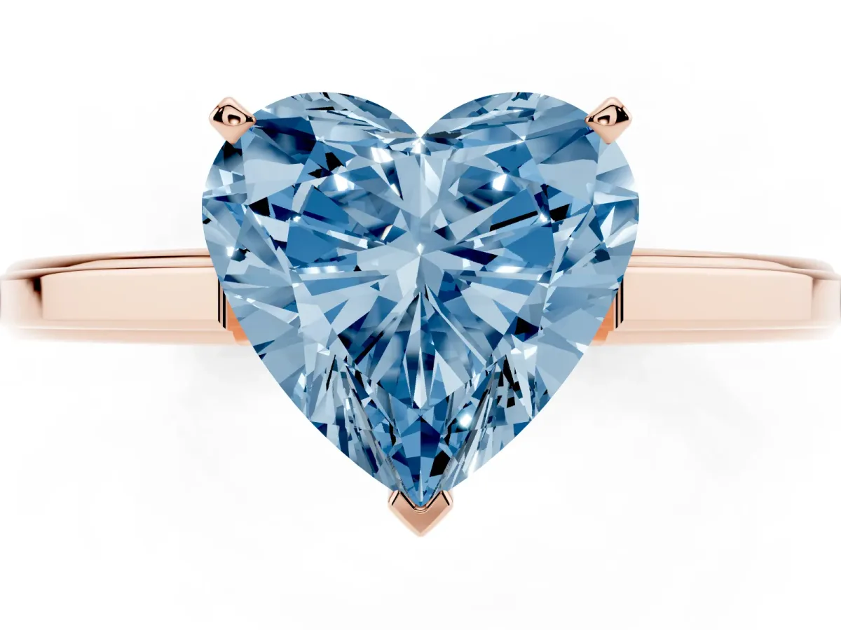 Fancy Blue Heart Cut Solitaire Diamond Ring with Four-Prong Setting and Classic Band Rose gold