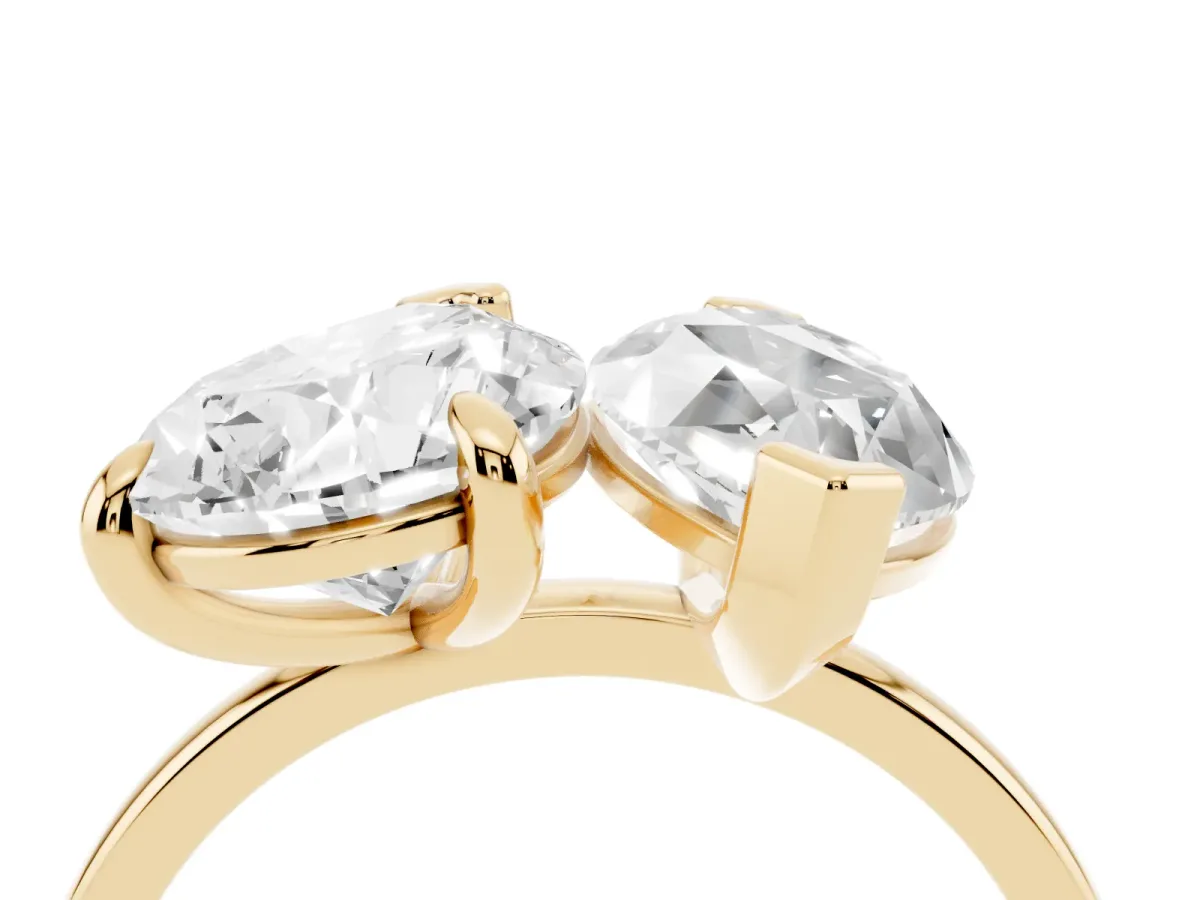 Pear and Marquise Toi Moi Ring with Prong Setting and Plain Band Yellow gold
