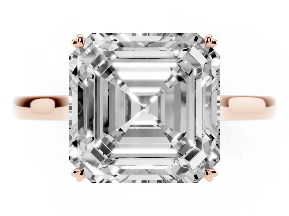 Asscher Cut Solitaire Heart Prong Engagement Ring with Tapered Band Rose gold
