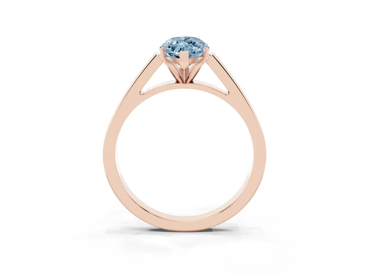 Fancy Blue Marquise Cut Solitaire Engagement Ring with Four-Prong Setting and Tapered Band Rose gold
