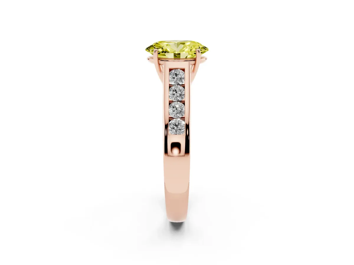 Fancy Yellow Oval Cut Brilliant Channel-Set Solitaire Ring with Four-Prong Setting Rose gold