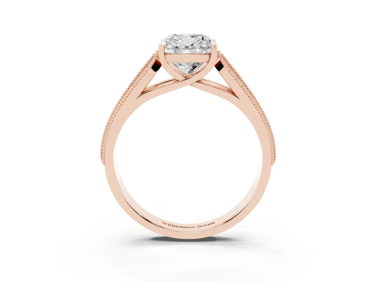 Cushion Cut Cut Pave Split Shank Engagement Ring with Four-Prong Setting Rose gold