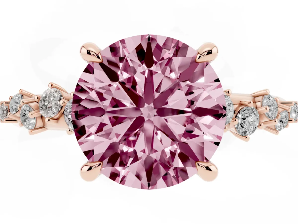 Fancy Pink Round Cut Cut Diamond Vine Band with Four-Prong Setting Rose gold