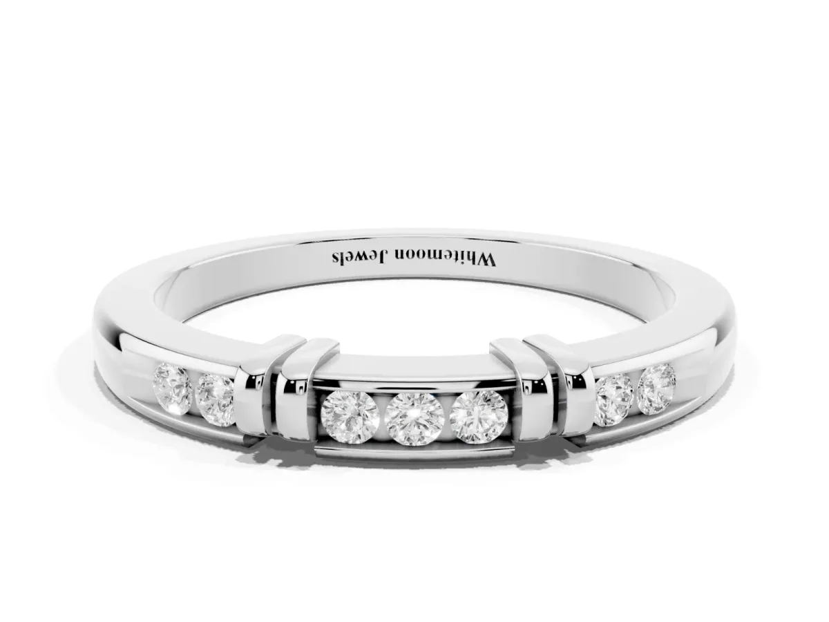 Channel Set Round Diamond Half-Eternity Band with Bar Prong Setting Silver