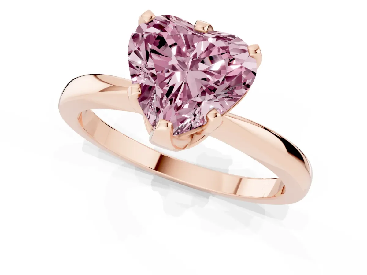 Fancy Pink Heart Cut Solitaire Engagement Ring with Six-Prong Setting and Tapered Band Rose gold