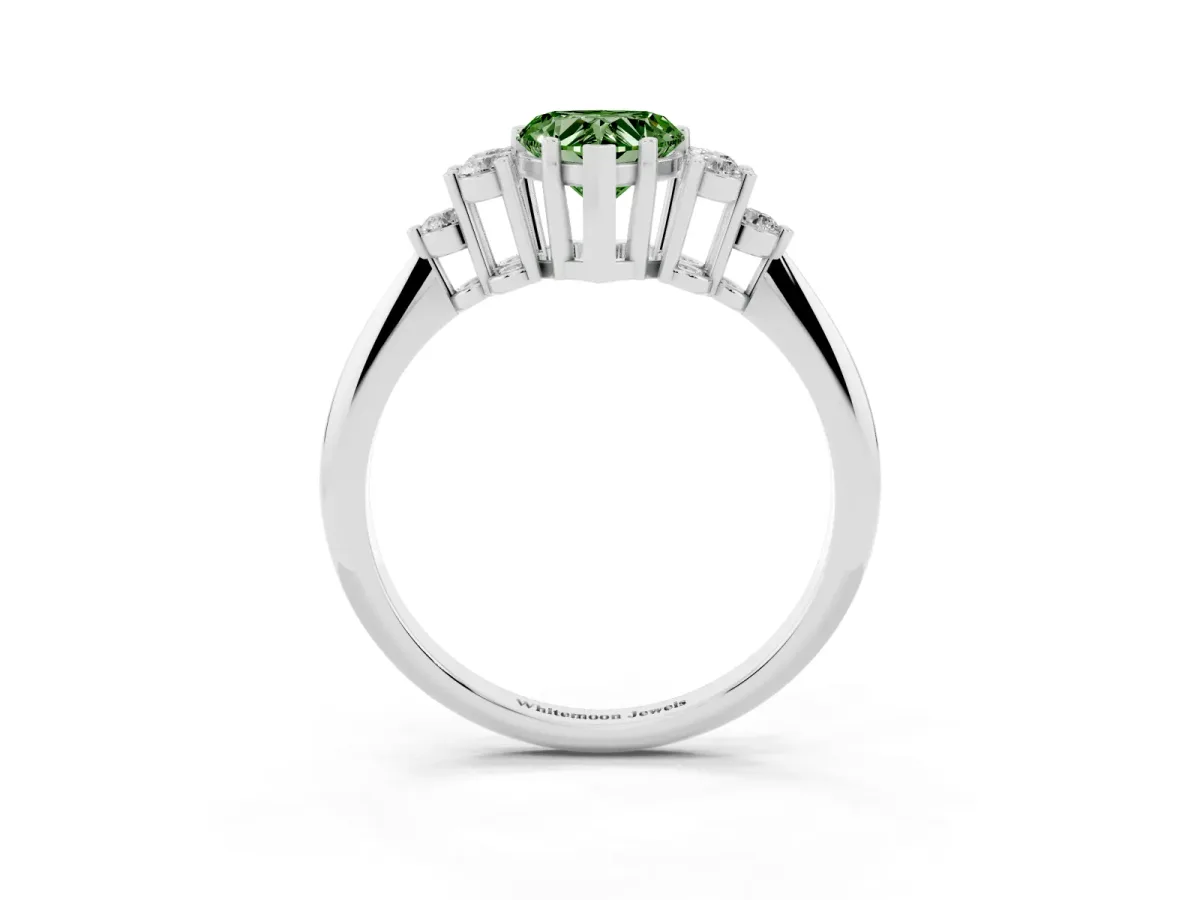 Fancy Green Heart Cut Cut Diamond Cluster Ring with Solitaire Band and Four-Prong Setting Silver