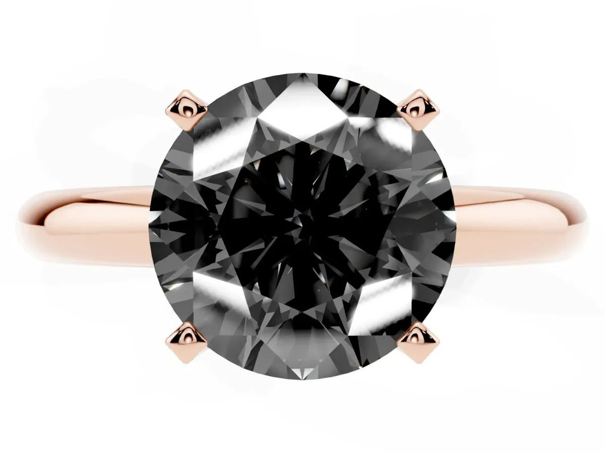 Fancy Black Round Cut Diamond Solitaire Engagement Ring with Round Band and Four-Prong Setting Rose gold