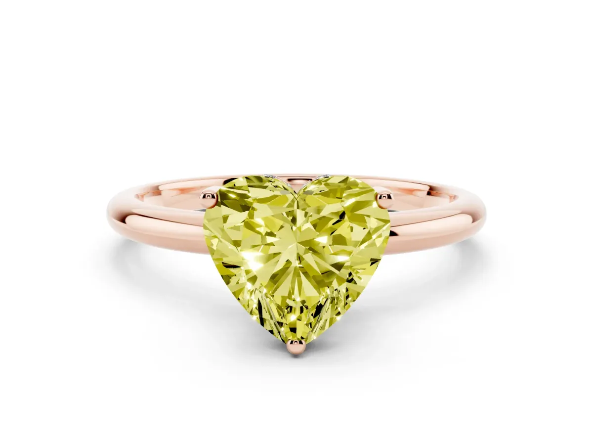 Fancy Yellow Heart Cut Cut Solitaire Engagement Ring with Four-Prong Setting and Classic Band Rose gold