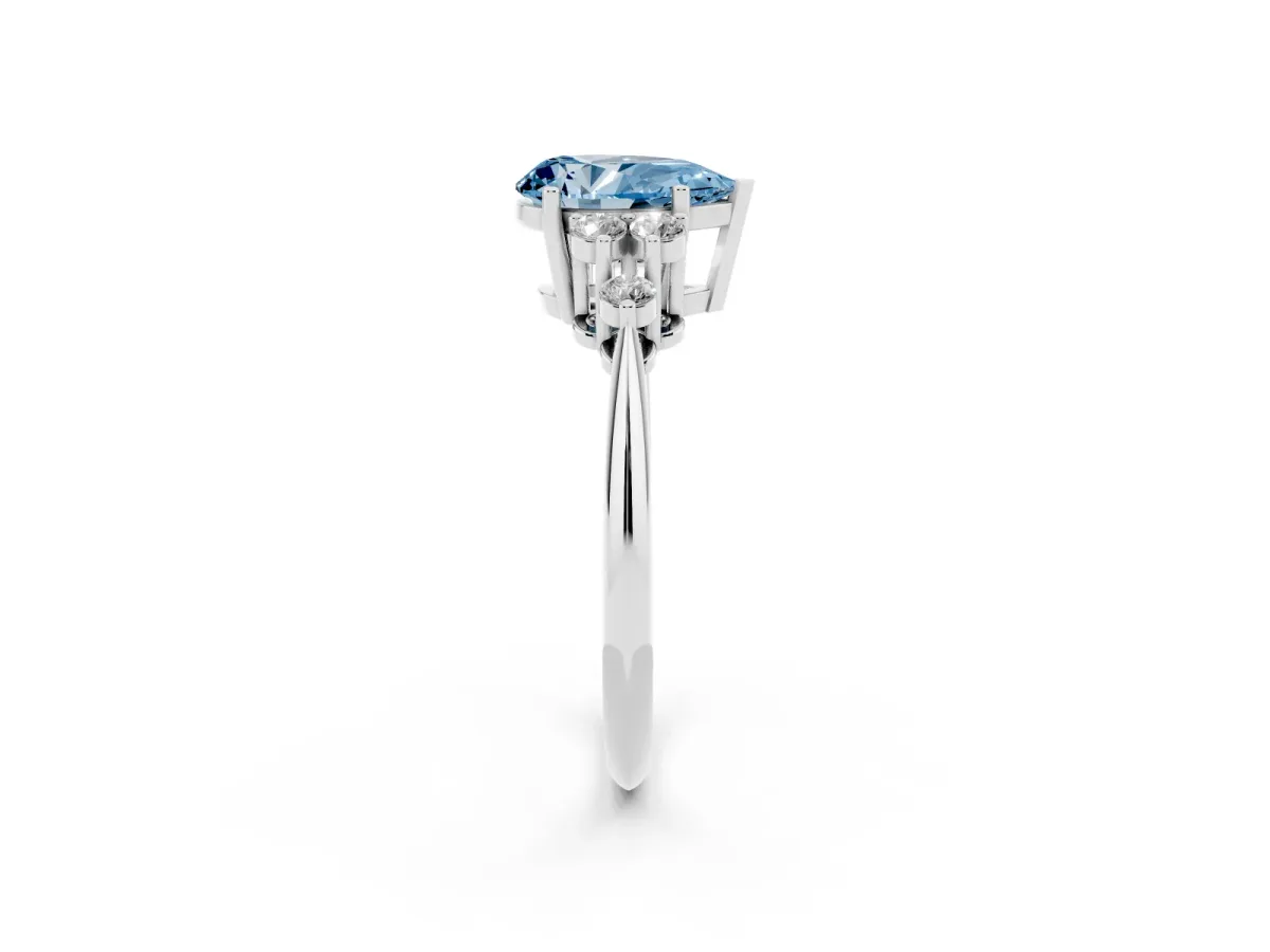Fancy Blue Pear Cut Cut Diamond Cluster Ring with Solitaire Band and Four-Prong Setting Silver