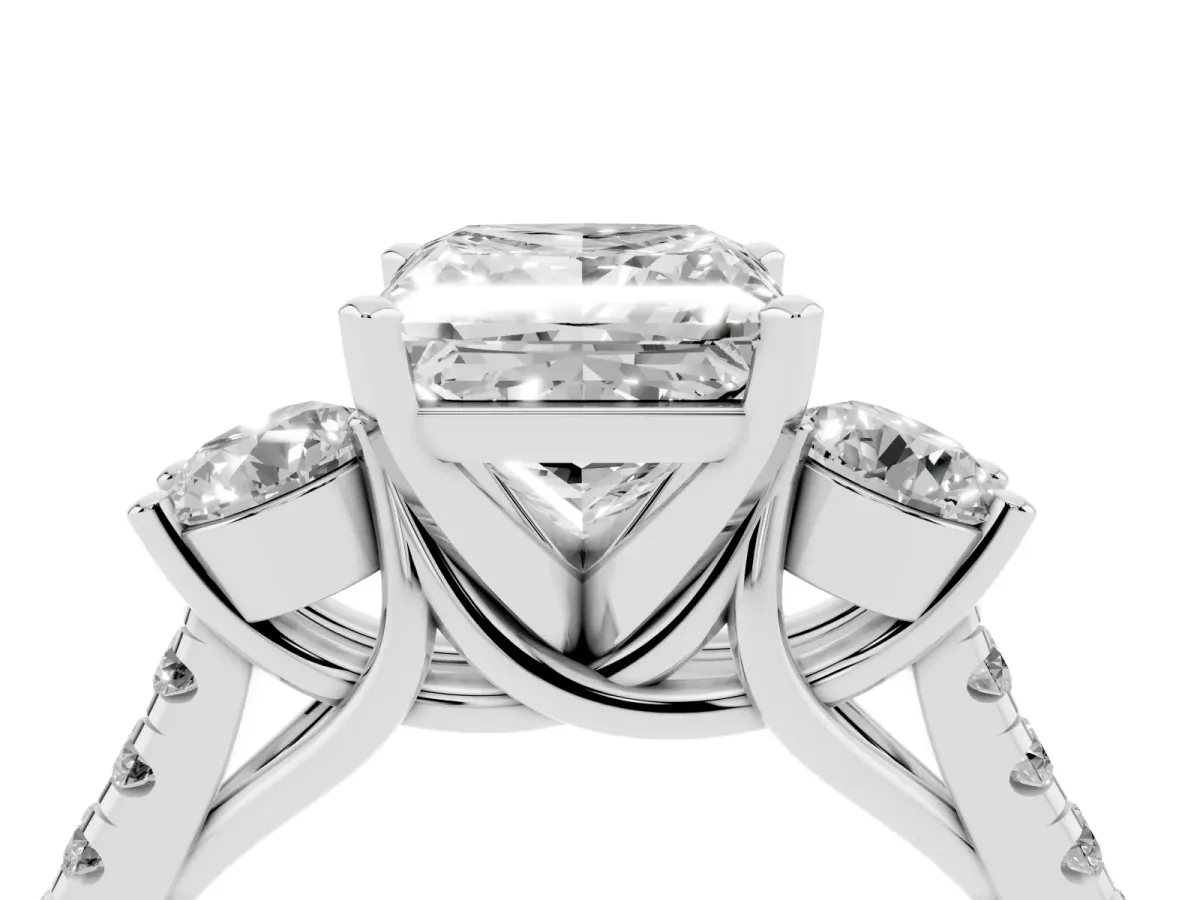 Three-Stone Princess Cut Diamond Pavé Band with Four-Prong Setting Silver