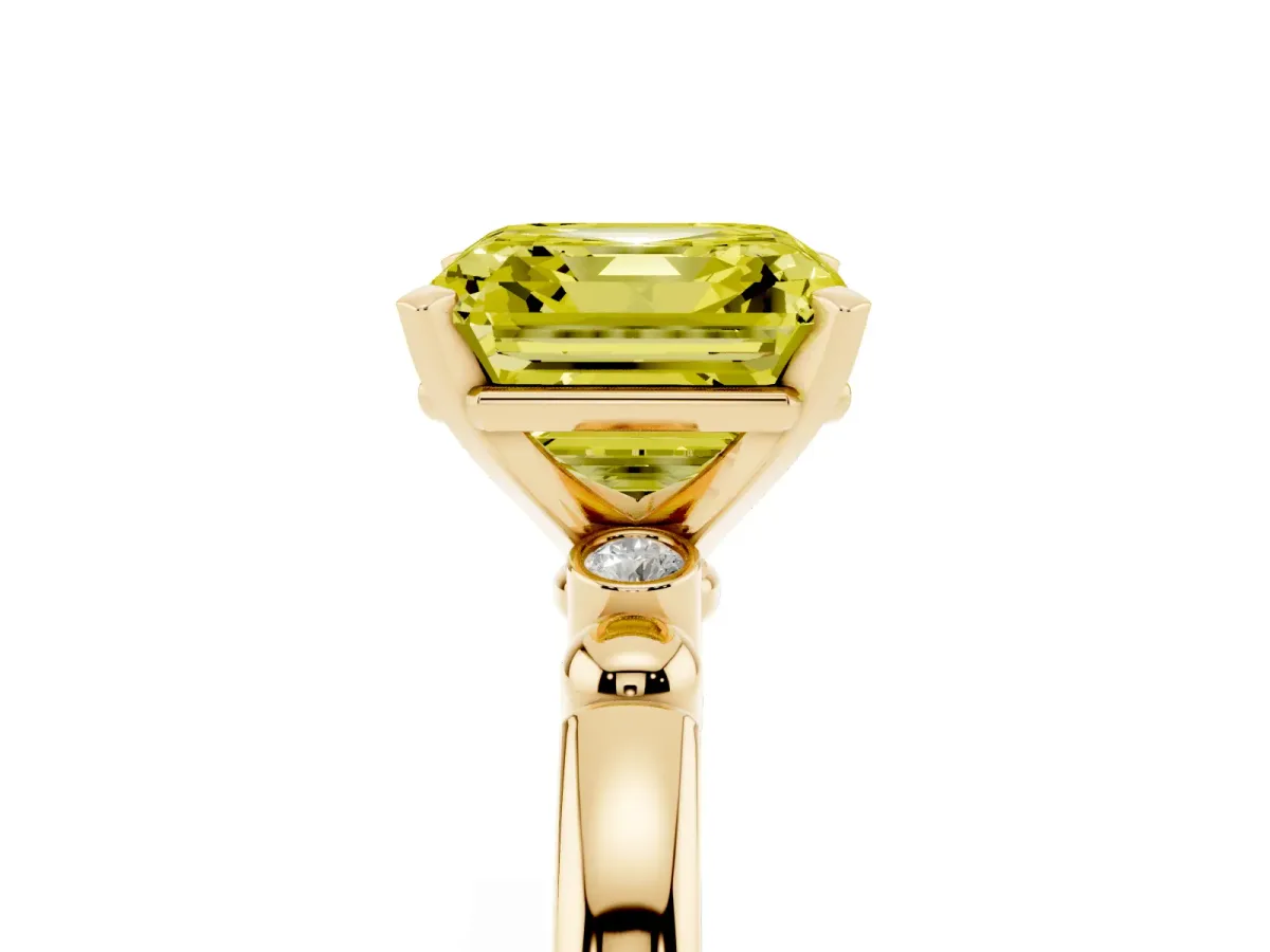 Fancy Yellow Asscher Cut Solitaire Beaded Band with Four-Prong Setting Yellow gold